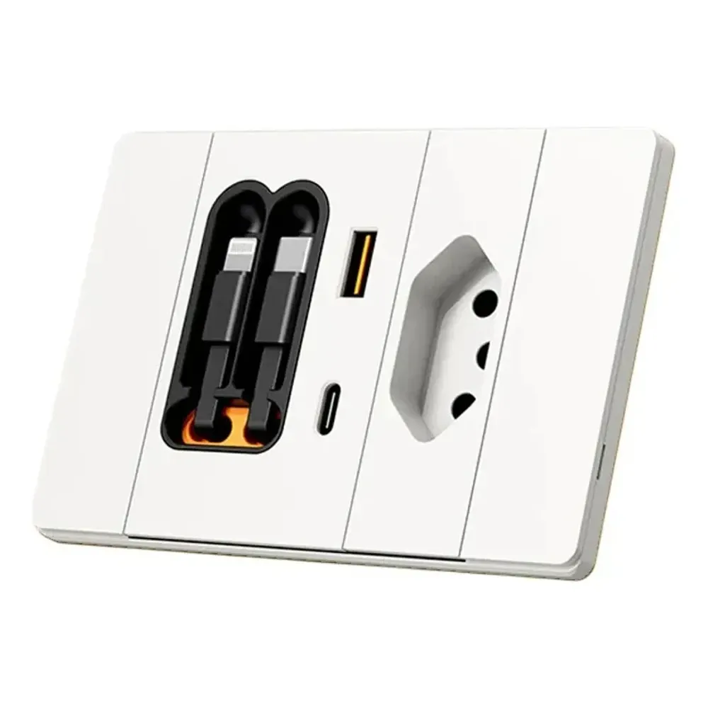 🔌 Kit 3x Tomadas Inteligentes com USB, USB-C e Cabos Retráteis